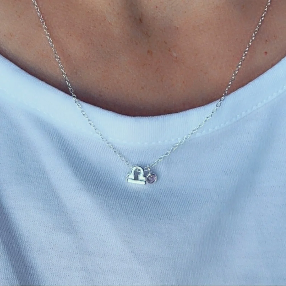Sterling Silver Pink Quartz Libra Necklace